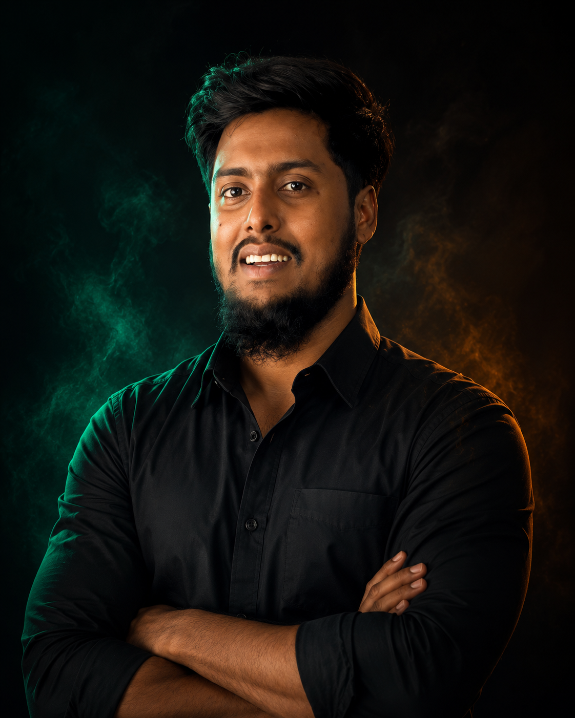 Stylized dark-lit portrait of Jubayer Ahmed